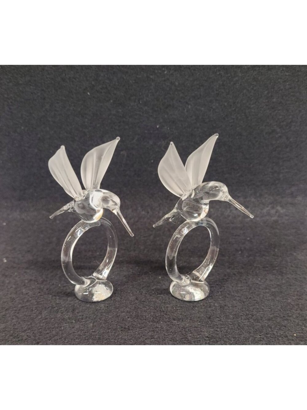 Vintage Glass Hummingbird Napkin Rings Set Of 2 Frosted Wings Taiwan 3 1/4'' Box